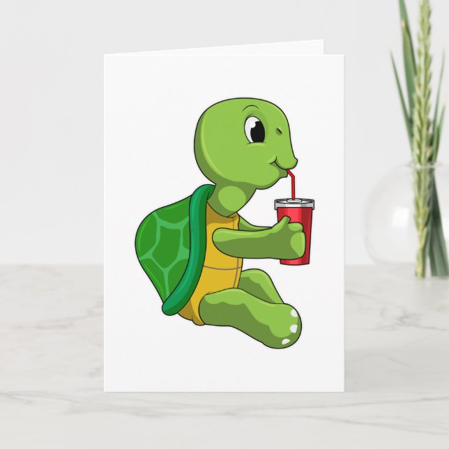Carte Tortue avec tasse à boire avec paille (Devant)