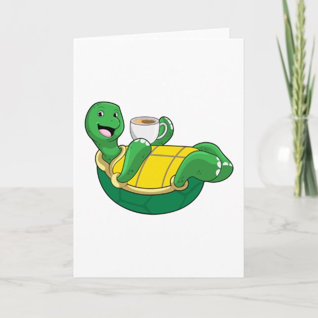 Carte Tortue avec tasse de café (Devant)