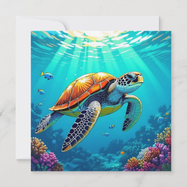 Carte Tortue de mer colorée vibrante Blank (Devant)