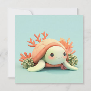 Carte Tortue de mer en argile 3D dans un récif de corail