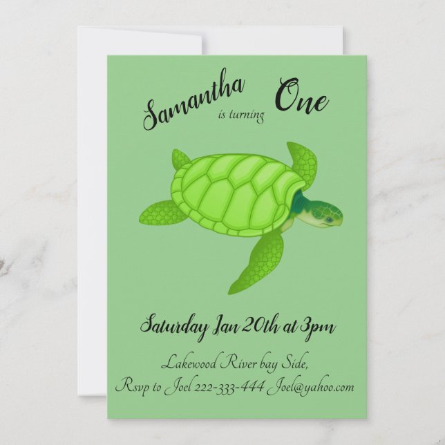 Carte Tortue de mer verte 1er anniversaire personnalisé (Devant)
