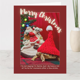 Carte Tortue de Noël coquine et mignonne avec Père Noël