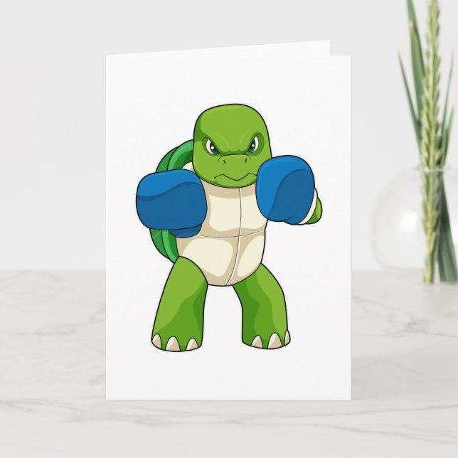 Carte Tortue en boîte avec gants de boxe (Devant)