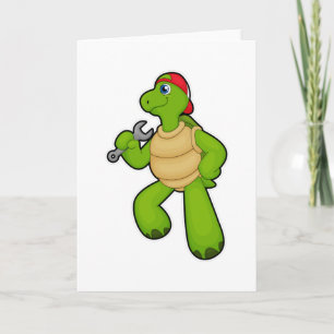 Carte Tortue en mécanicien avec clé & casquette