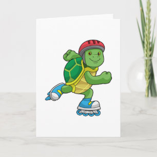Carte Tortue en patinage avec patins en ligne et casque