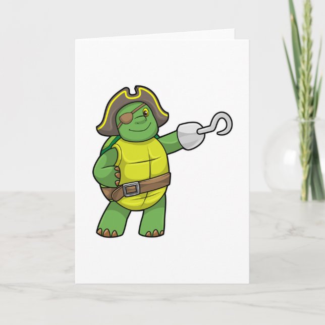 Carte Tortue en pirate avec patchs main et oeil (Devant)