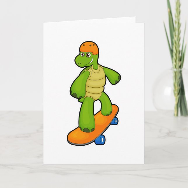 Carte Tortue en Skateboard avec Skateboard & Casque (Devant)