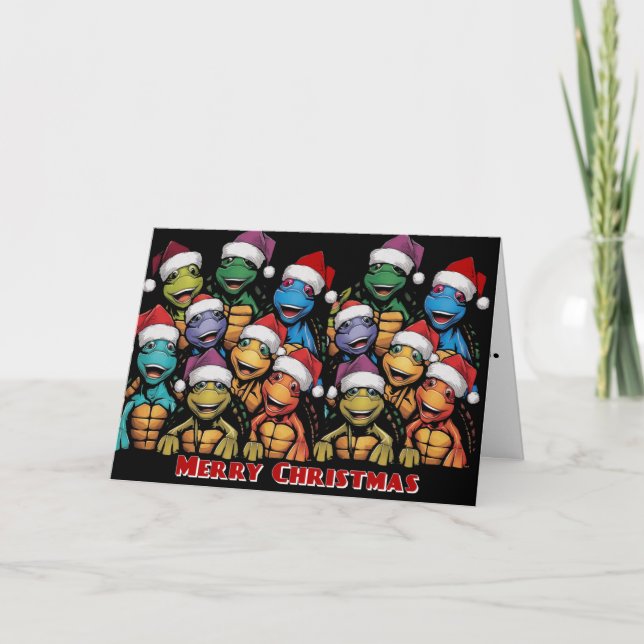 Carte Tortues amusantes à Santa Hats Noël Abstrait (Devant)