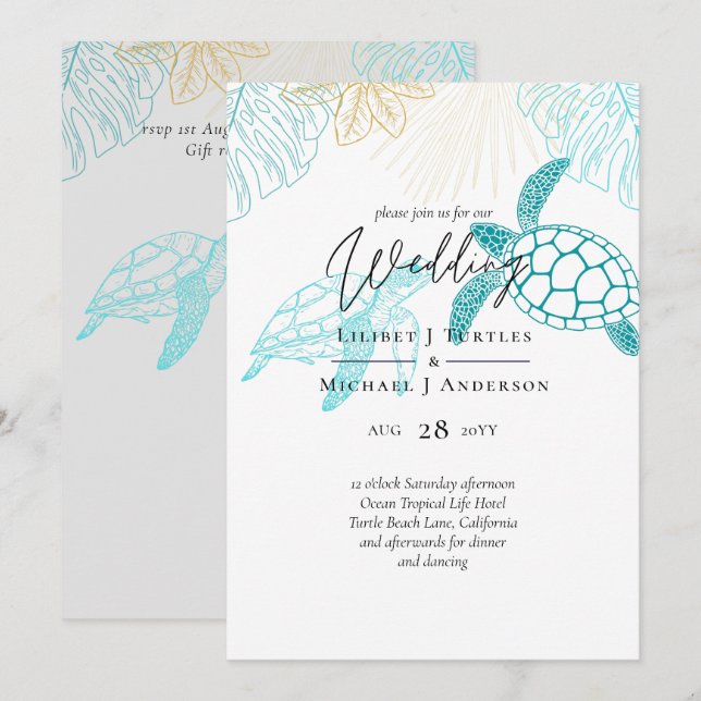 Carte Tortues de mer Mariage Art moderne (Devant / Derrière)