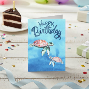 Carte Tortues Marines Aquarelle Bon Anniversaire