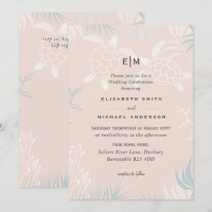 Carte Tortues marines PLAGE Mariage Corail Turquoise Tur