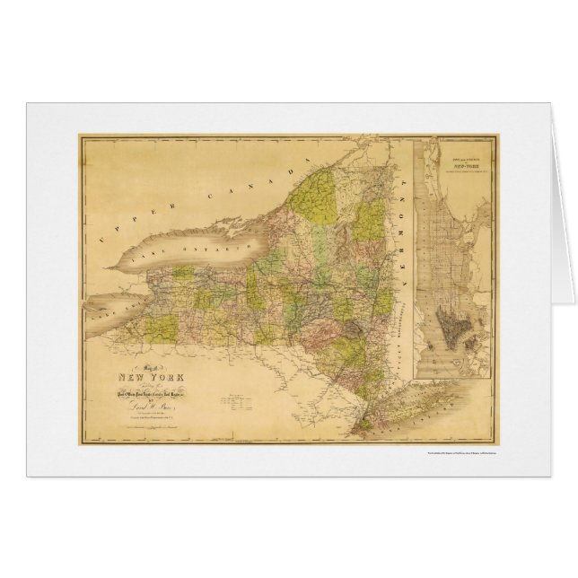 Carte tôt 1839 de l'état de New-York (Devant horizontal)