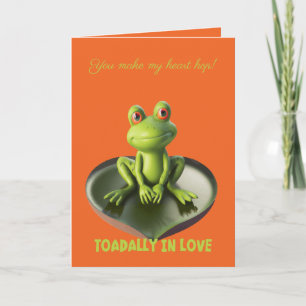 Carte Totalement amoureux Cute Frog assis sur un cœur en