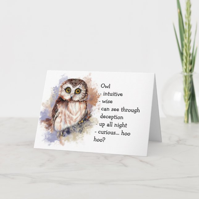 Carte Totem de hibou, anniversaire drôle de guide animal (Devant)