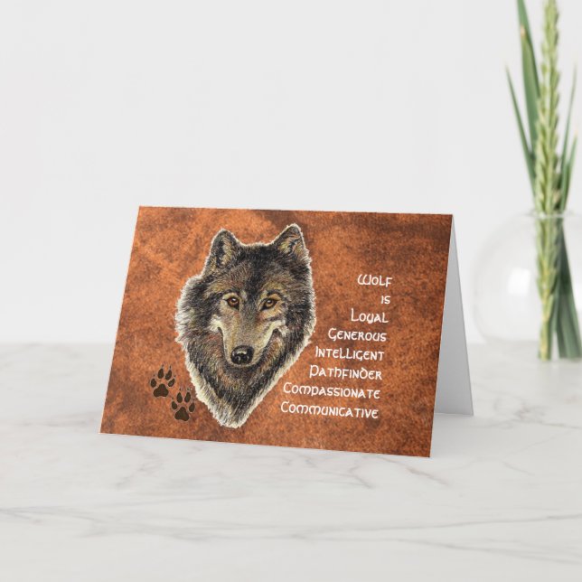 Carte Totem de loup, symbole inspiré de guide animal (Devant)