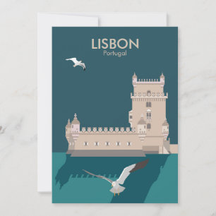 Carte Tour de Belem de Lisbonne dans le style poster vin