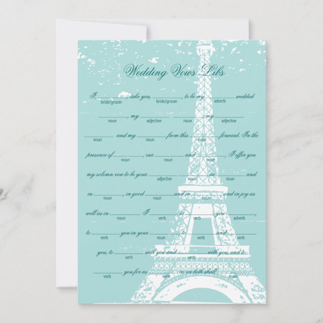 Carte Tour Eiffel bleu Mariage Vows Libs (Devant)
