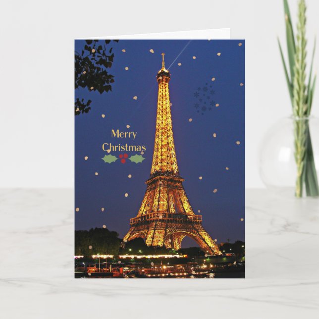 Carte Tour Eiffel Noël, photographie de vacances festive (Devant)