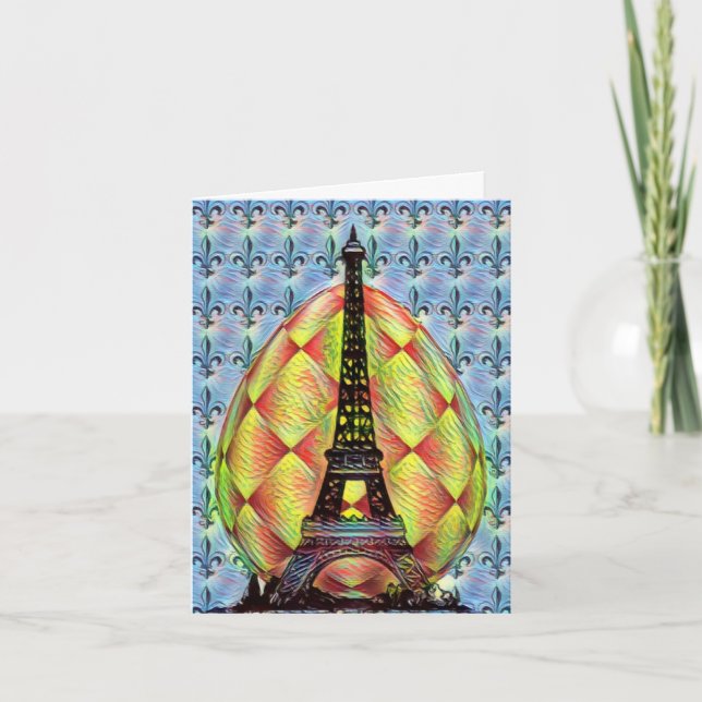 Carte Tour Eiffel, Paris Fleur de lis Anniversaire de Pâ (Devant)