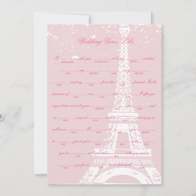 Carte Tour Eiffel rose Mariage Vows Libs Jeu (Devant)