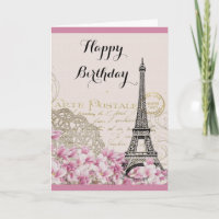 Tour Eiffel vintage aux fleurs roses Anniversaire