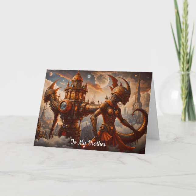 Carte Tour Steampunk avec sculptures de femmes Anniversa (Devant)