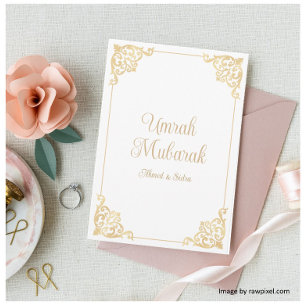Carte Tourbillon d'or blanc Umrah Mubarak Salutation