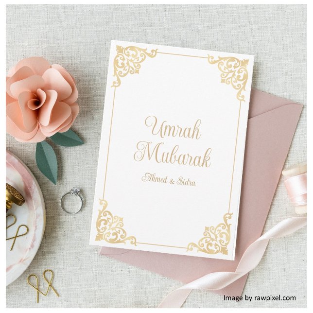Carte Tourbillon d'or blanc Umrah Mubarak Salutation (Créateur téléchargé)