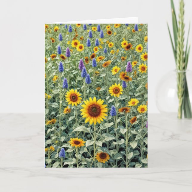 Carte Tournesol d'anniversaire et terrain Fleur sauvage (Devant)