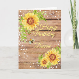 Carte Tournesol floral rustique Personnalisé Anniversair