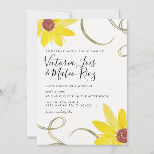 Carte Tournesol floral sauvage tourbillonnant aquarelle 