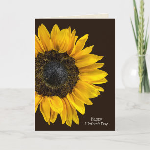 Carte tournesol jaune sur marron foncé pour maman