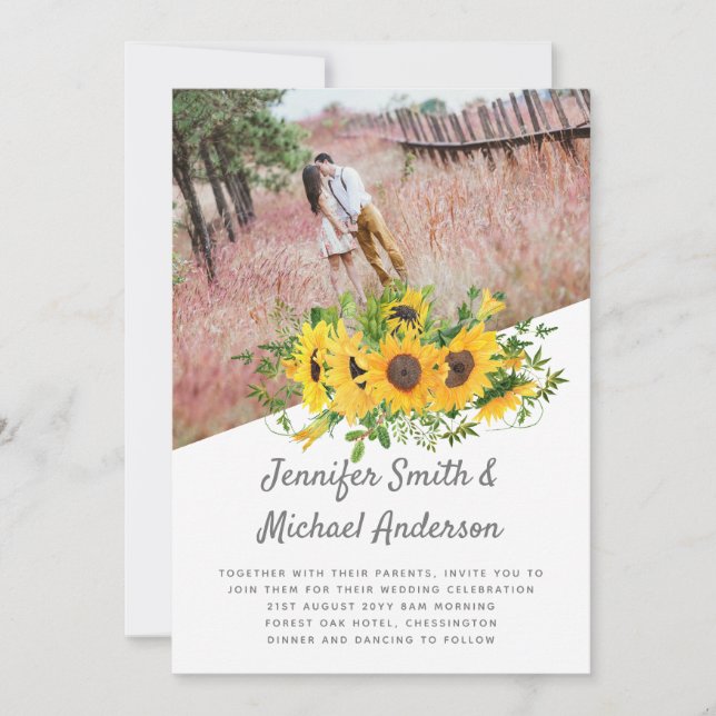Carte Tournesol rustique thème Mariage Budget (Devant)