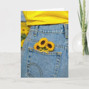 Carte Tournesols d'anniversaire dans une poche de jean b