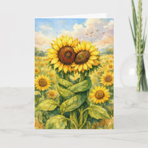 Carte Tournesols d'anniversaire s'étreignant