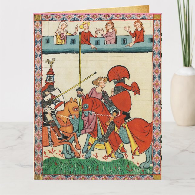 CARTE TOURNOI MÉDIÉVAL, CHEVALIERS ET DAMSELS (Devant)