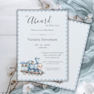 Carte Tous à bord du Baby shower Bébé Train Bleu