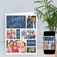 Tout âge 5 Photo Collage Bleu Personnalisé Anniver