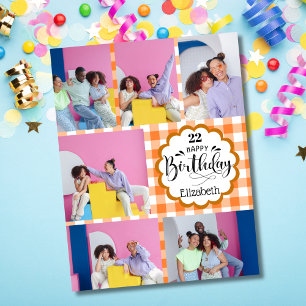 Carte Tout âge Feminine Orange 7 Photo Collage Anniversa