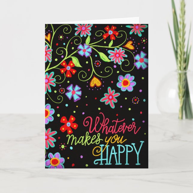 Carte 'Tout ce qui vous rend heureux' Floral noir amusan (Devant)