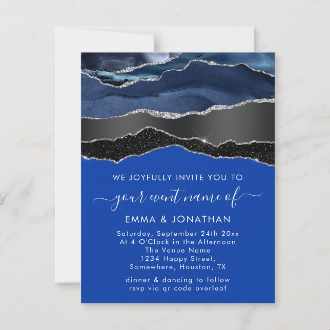 Carte Tout en un QR Code Black Silver Blue Navy Parties  (Devant)