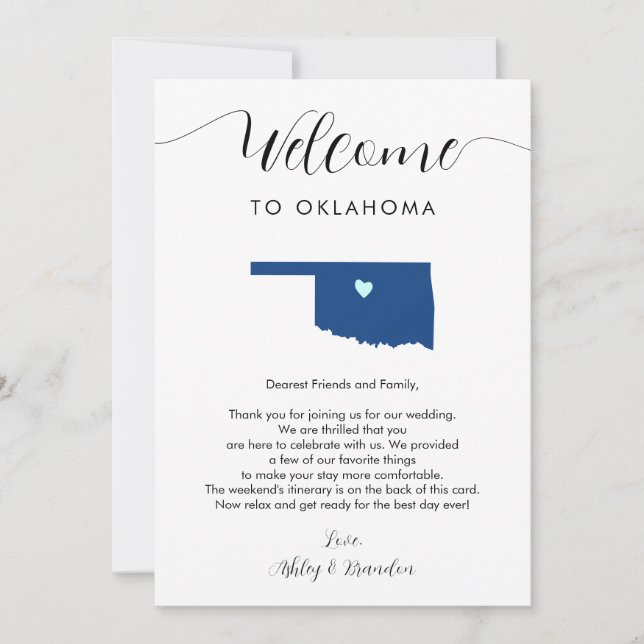 Carte Toute couleur Oklahoma Mariage Bienvenue Itinérair (Devant)