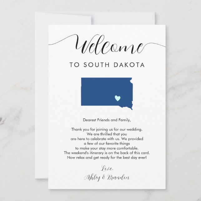 Carte Toute couleur South Dakota Mariage Bienvenue Itiné (Devant)