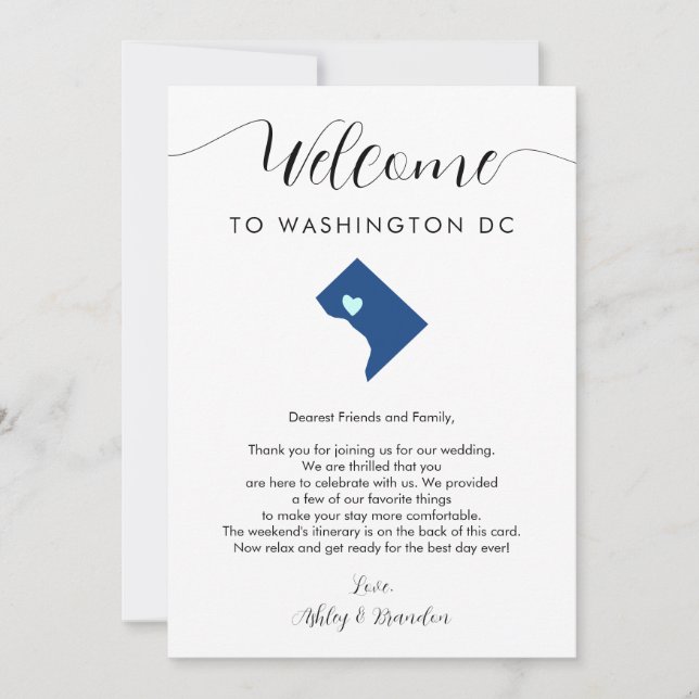 Carte Toute couleur Washington DC Mariage Bienvenue Itin (Devant)