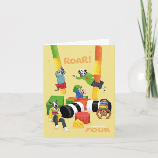 Carte Toutou Folichon Aire de Jeux Rugir Tu as Quatre an (Devant)