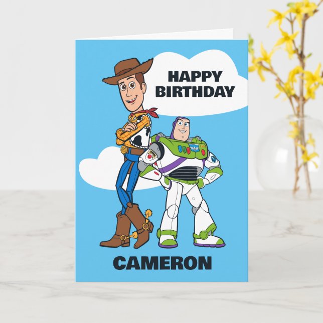 Carte Toy Story's Buzz et Woody Birthday (Fleur jaune)