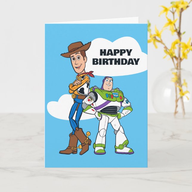 Carte Toy Story's Buzz et Woody Birthday (Fleur jaune)