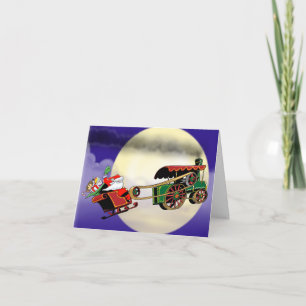 Carte tracteur à vapeur père Noël