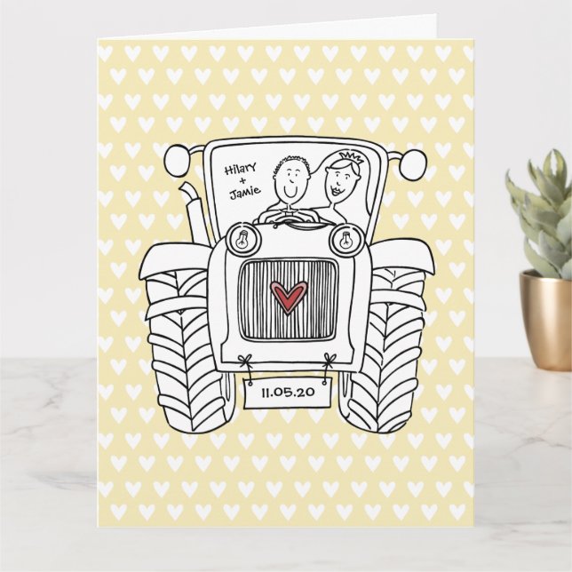 Carte Tracteur personnalisé Pays Barne Mariage rustique (Petite plante)