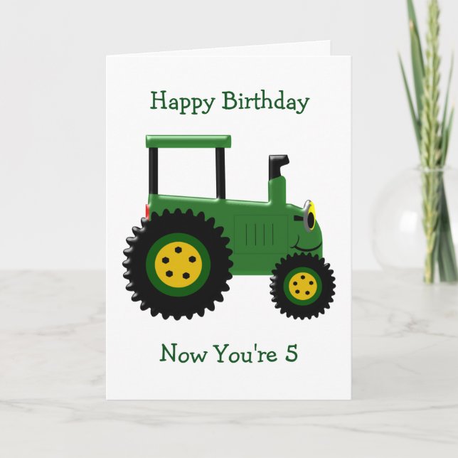 Carte Tracteur vert Personnalisé 5e anniversaire (Devant)